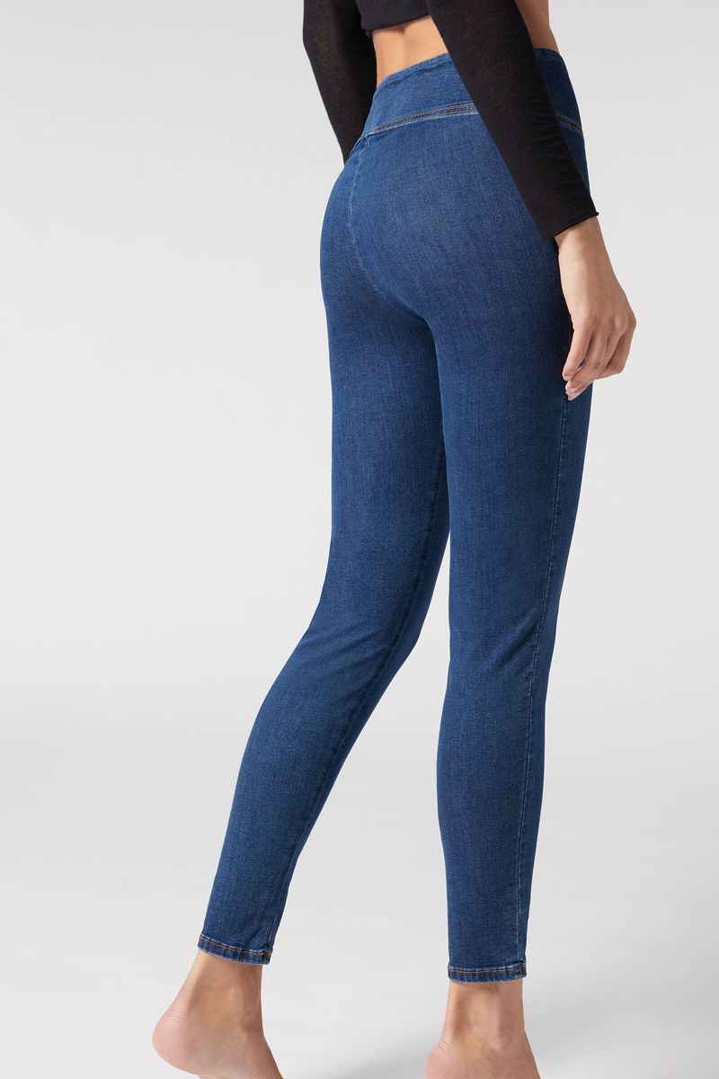 Calzedonia Leggings Skinny Efeito Vinil em Tecido Térmico 5221 - azul  elétrico