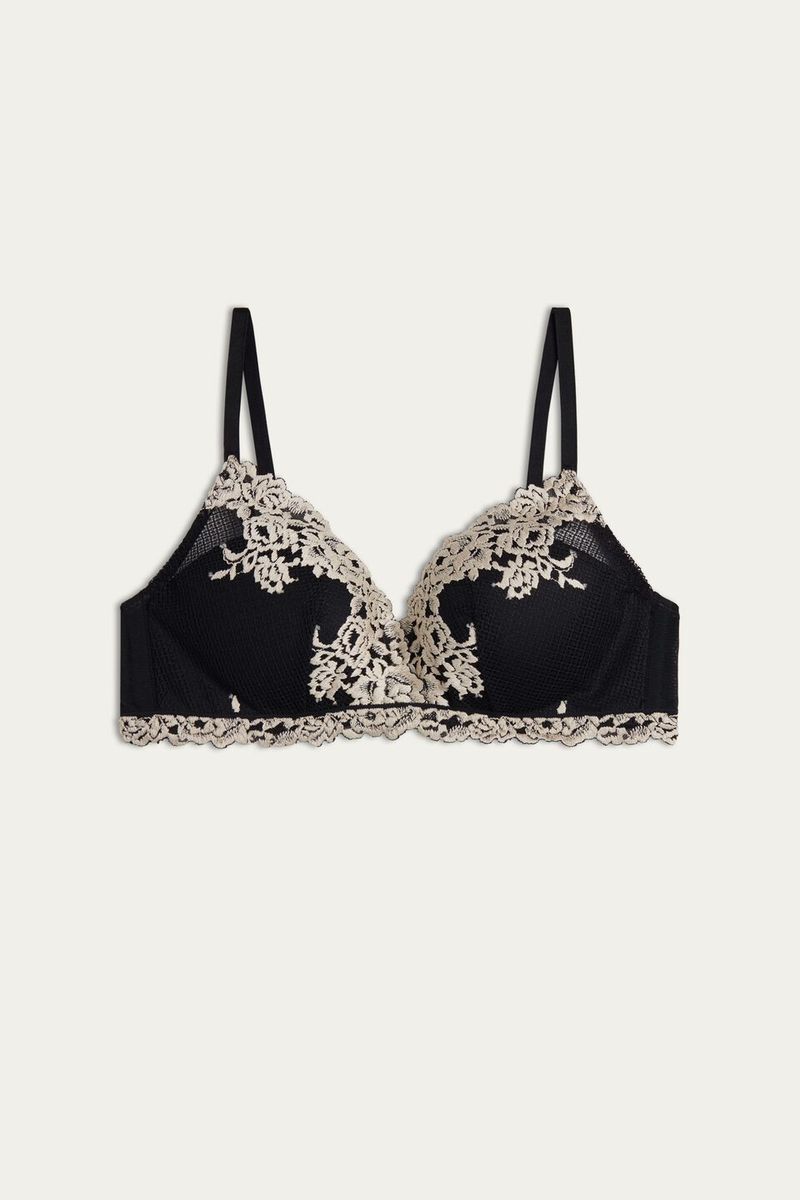 Sutiã Push-Up Bellissima Sensual Flowers - Preto - Oqvestir