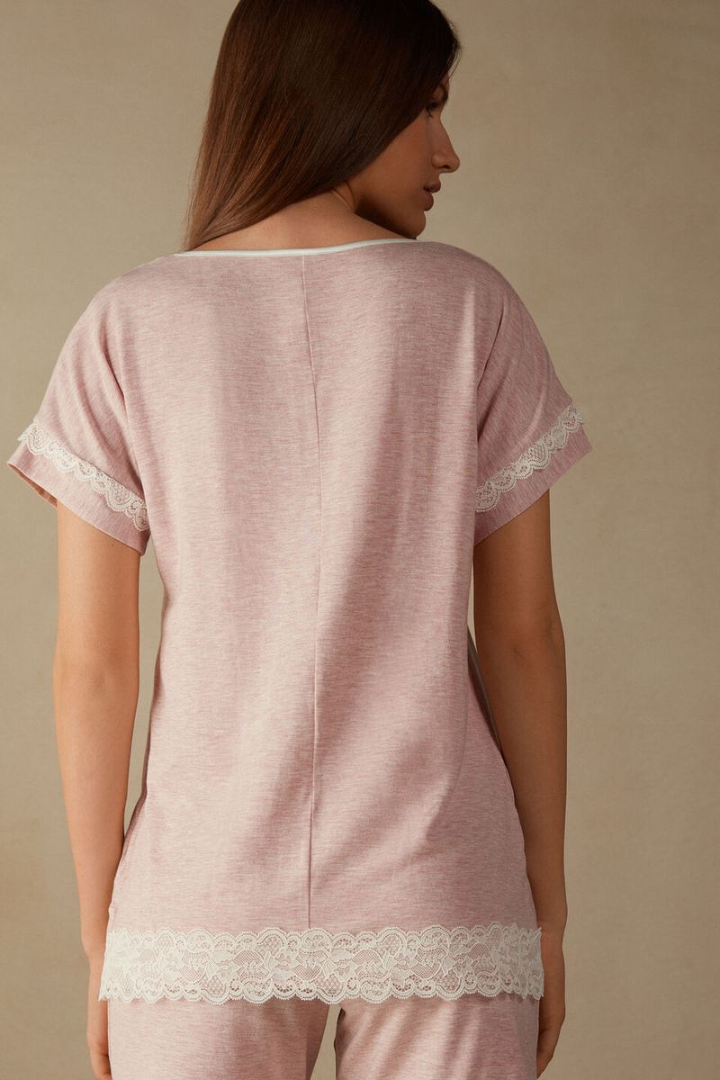 Blusa de Manga Curta de Modal Detalhes de Renda - CMD700 - Intimissimi