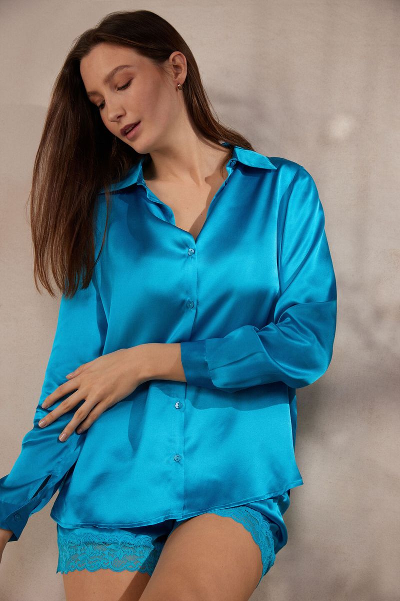 Camisa seda azul hot sale