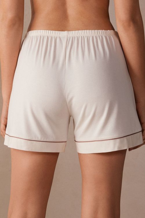 Shorts Em Modal Com Detalhes Contrastantes - Off-White