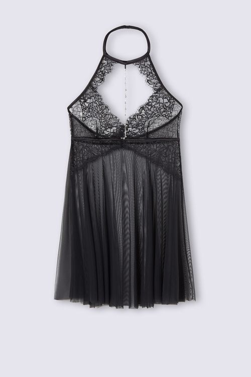 Babydoll Em Tule e Renda Living In Luxe - Preto