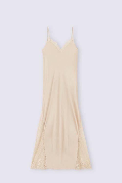 Camisola Comprida Em Seda Living In Luxe - Bege
