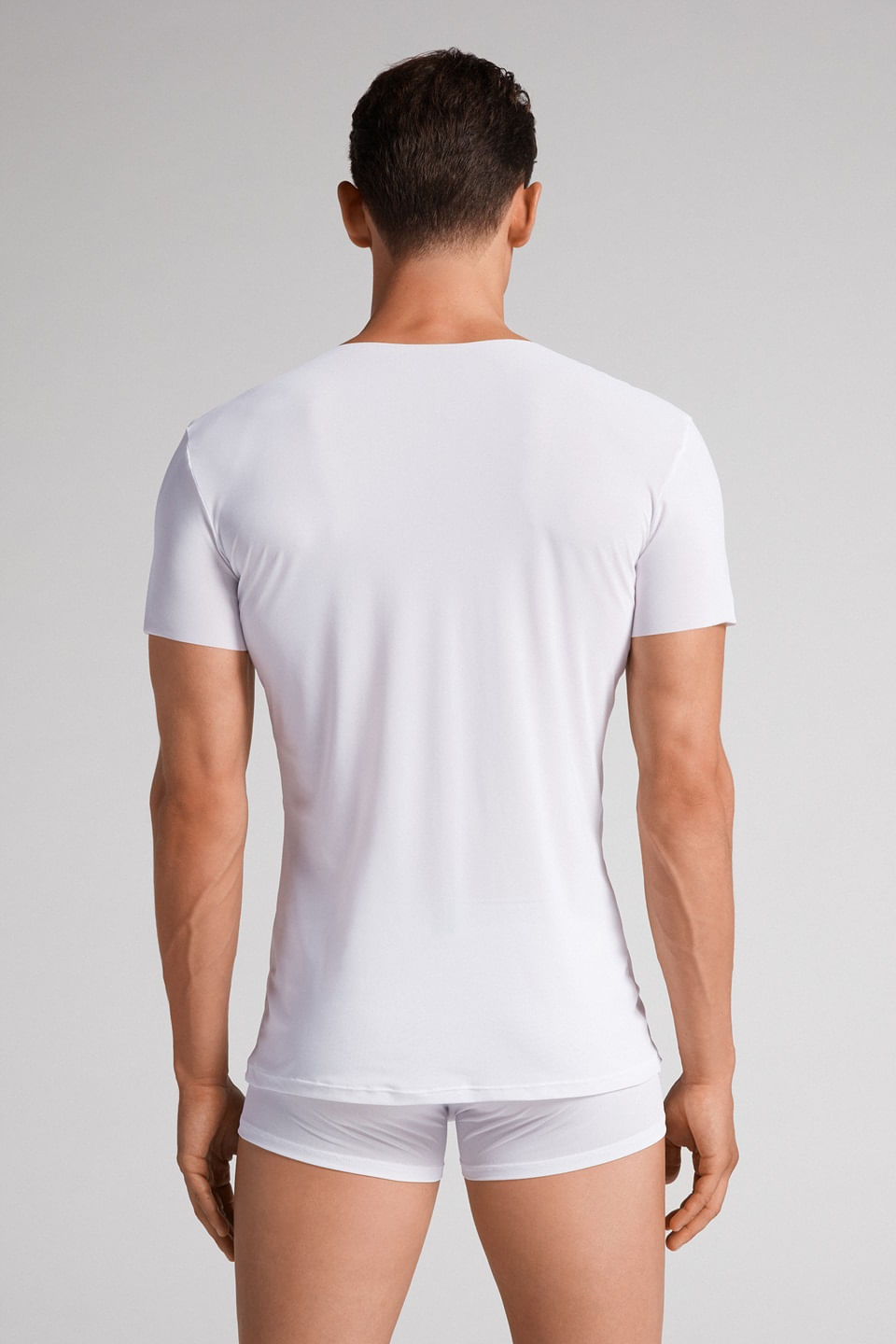 Camiseta Em Micromesh e Decote Em v - Branco