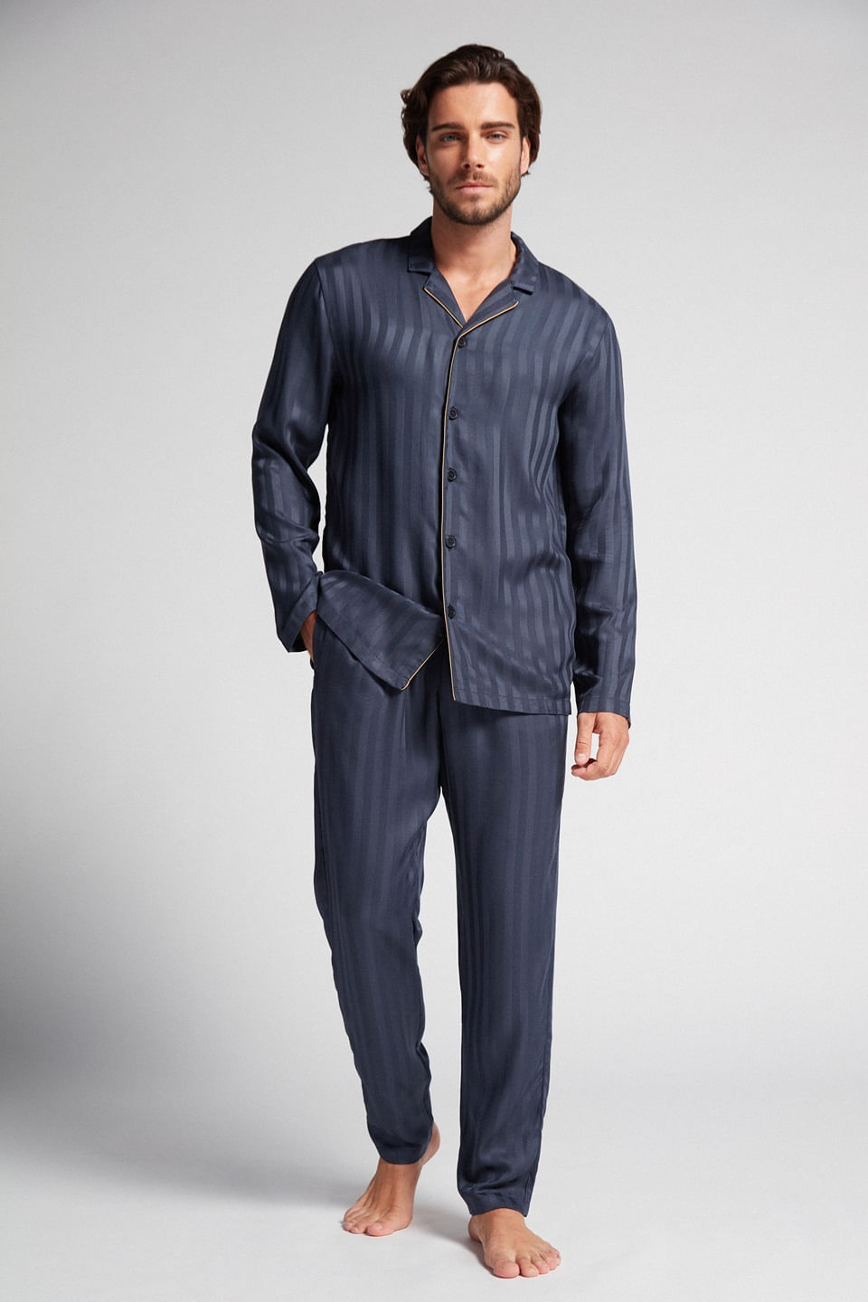 Pijama Comprido Em Modal - Azul