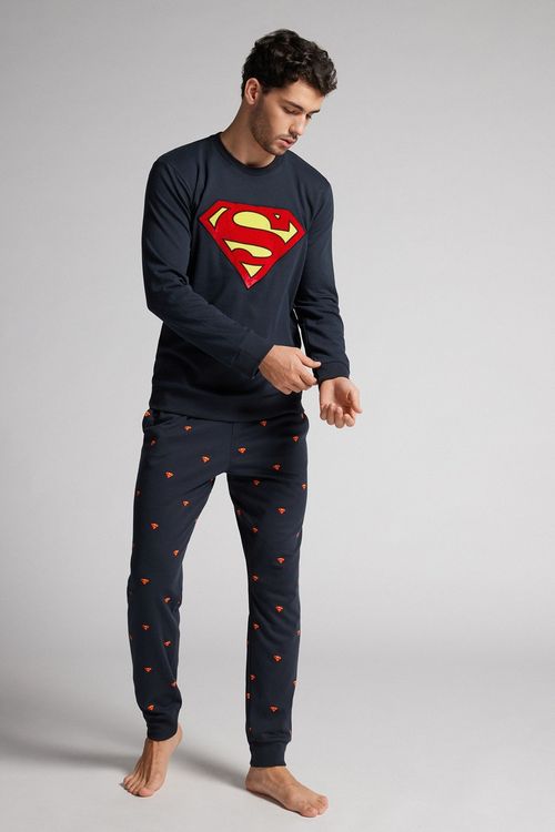 Pijama Comprido Super-Homem Em Algodão - Azul