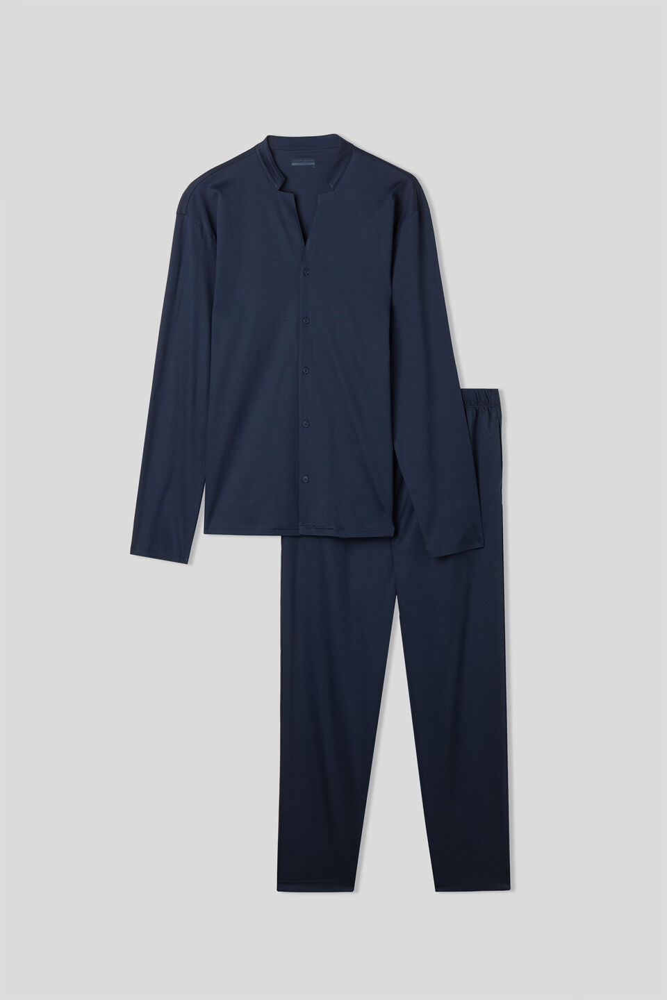 Pijama Comprido Aberto Na Frente Em Algodão - Azul