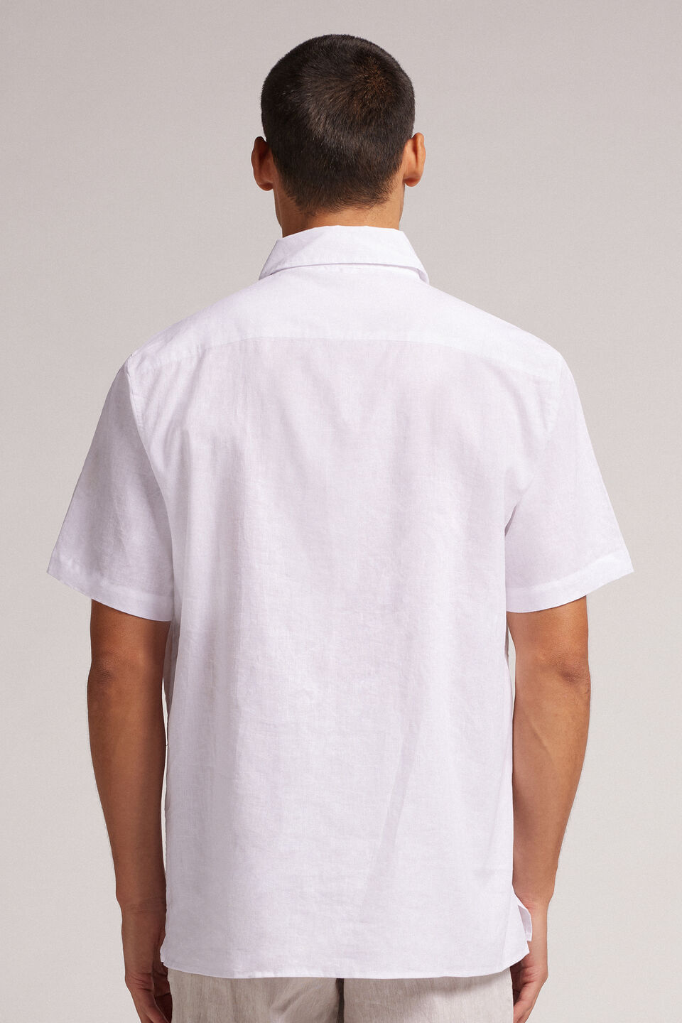 Camisa De Manga Curta Em Linho e Algodão - Branco