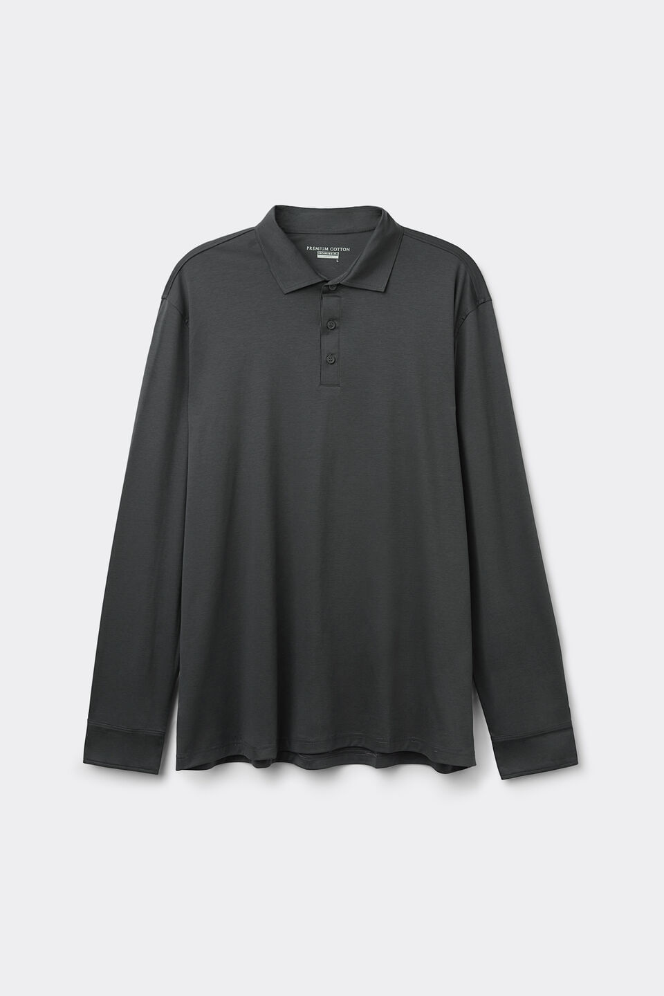 Camiseta Polo De Manga Comprida Em Algodão Mercerizado - Cinza