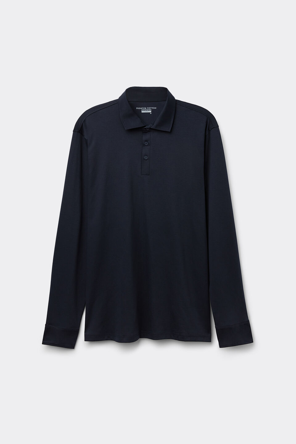 Camiseta Polo De Manga Comprida Em Algodão Mercerizado - Azul