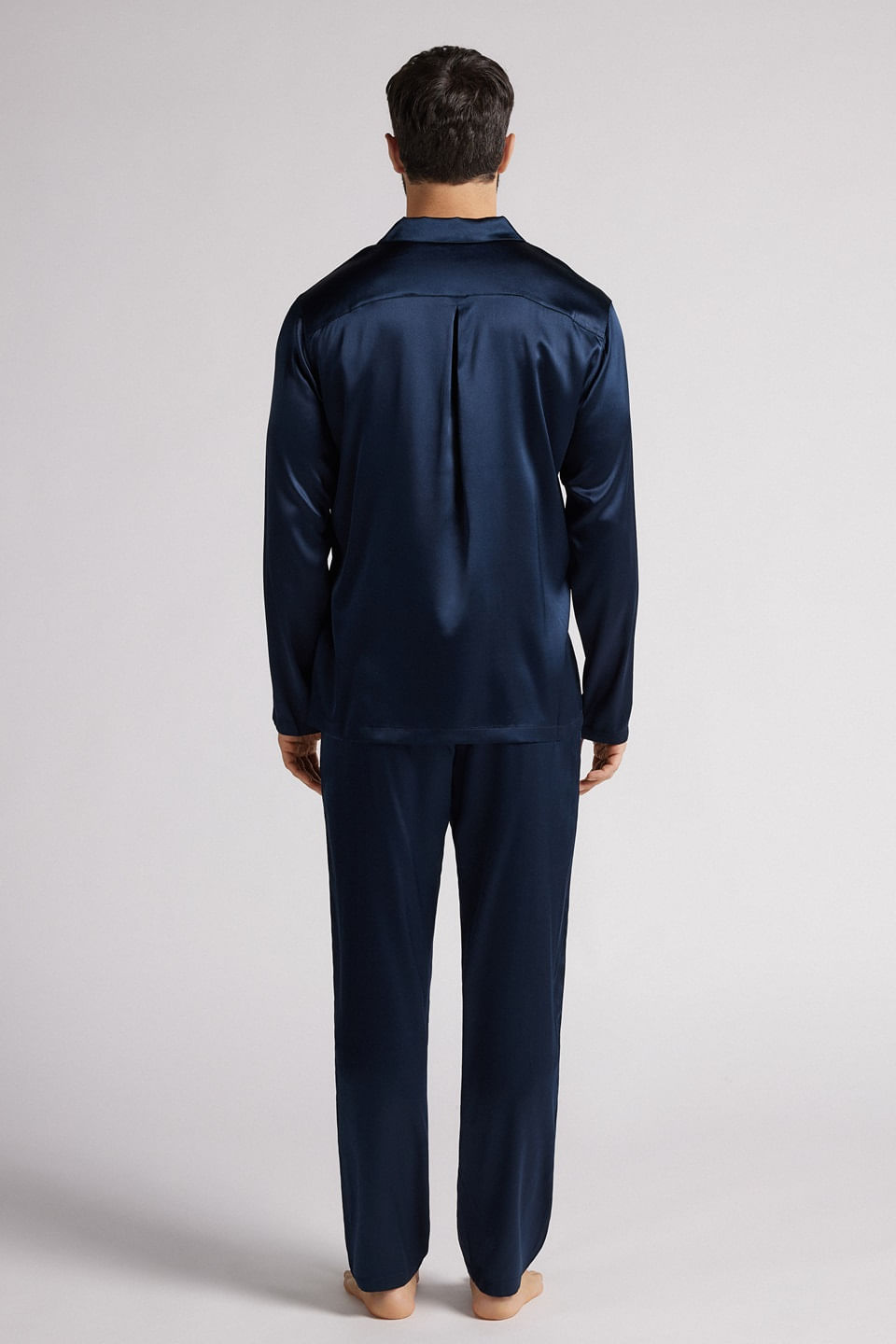 Pijama Comprido Em Seda - Azul