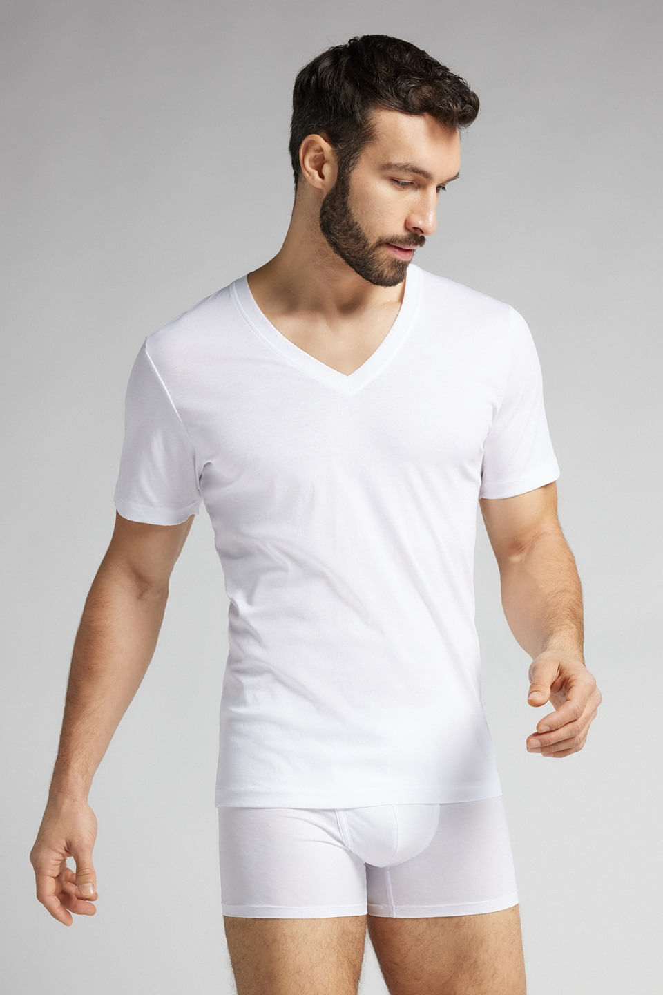 Camiseta Com Decote v Em Algodão Premium - Branco