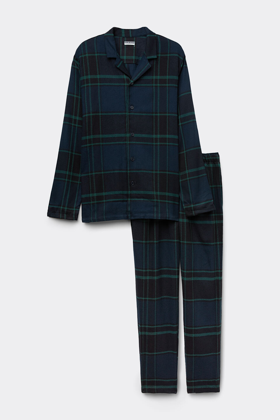 Pijama Comprido Aberto Em Algodão Escovado Xadrez - Verde