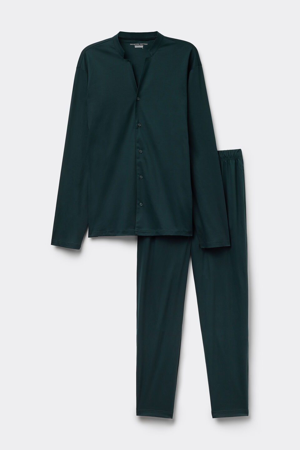 Pijama Comprido Aberto Na Frente Em Algodão - Verde