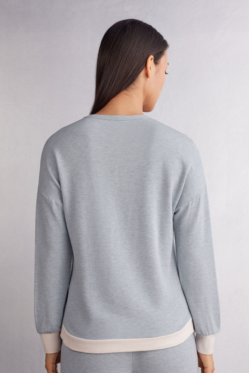 Blusa De Manga Comprida Em Modal Com Lã Cold Winter Night - Azul