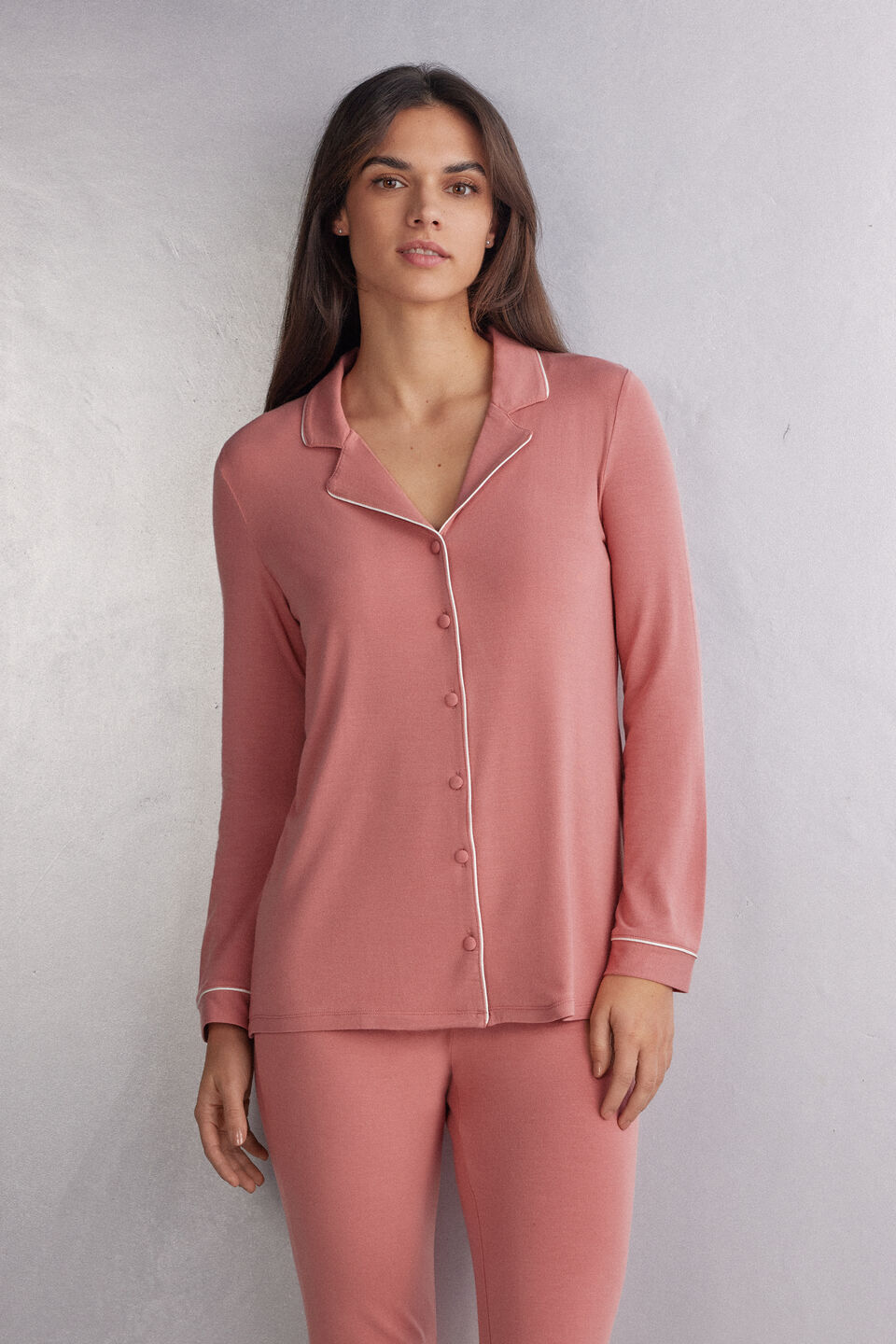 Camisa De Manga Comprida Em Micromodal - Rosa