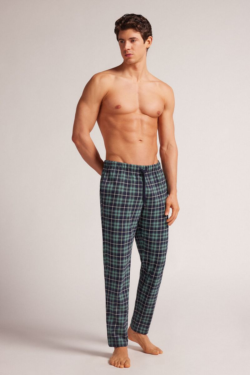 PUL448_802J_1-PANTALONI-LUNGHI-IN-COTONE-STAMPA-CHECK-BLU-VERDE