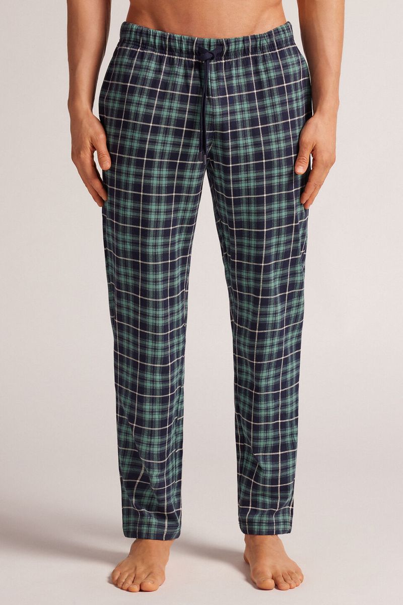 PUL448_802J_3-PANTALONI-LUNGHI-IN-COTONE-STAMPA-CHECK-BLU-VERDE