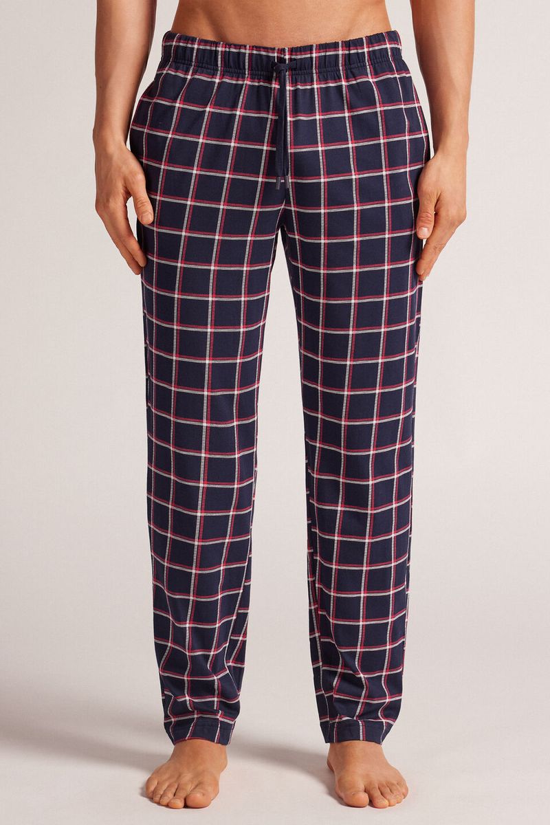 PUL450_803J_3-PANTALONI-LUNGHI-IN-COTONE-STAMPA-CHECK-BLU-BIANCO-ROSSO