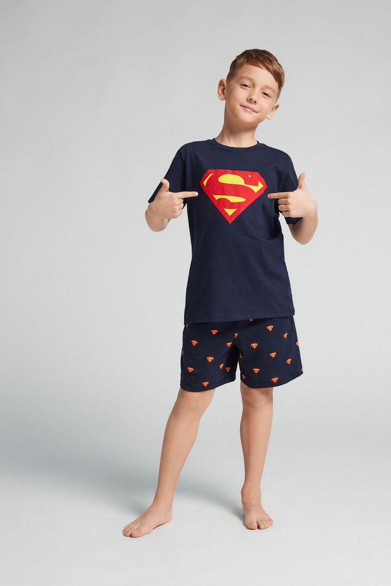 PCB457_1467_1-PIJAMA-CURTO-EM-ALGODAO-DC-COMICS-SUPER-HOMEM---MENINO