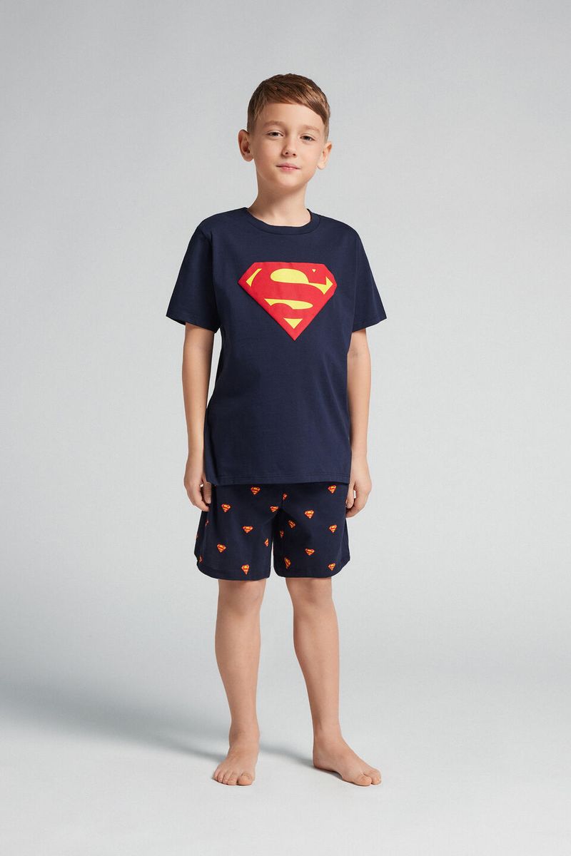 PCB457_1467_3-PIJAMA-CURTO-EM-ALGODAO-DC-COMICS-SUPER-HOMEM---MENINO