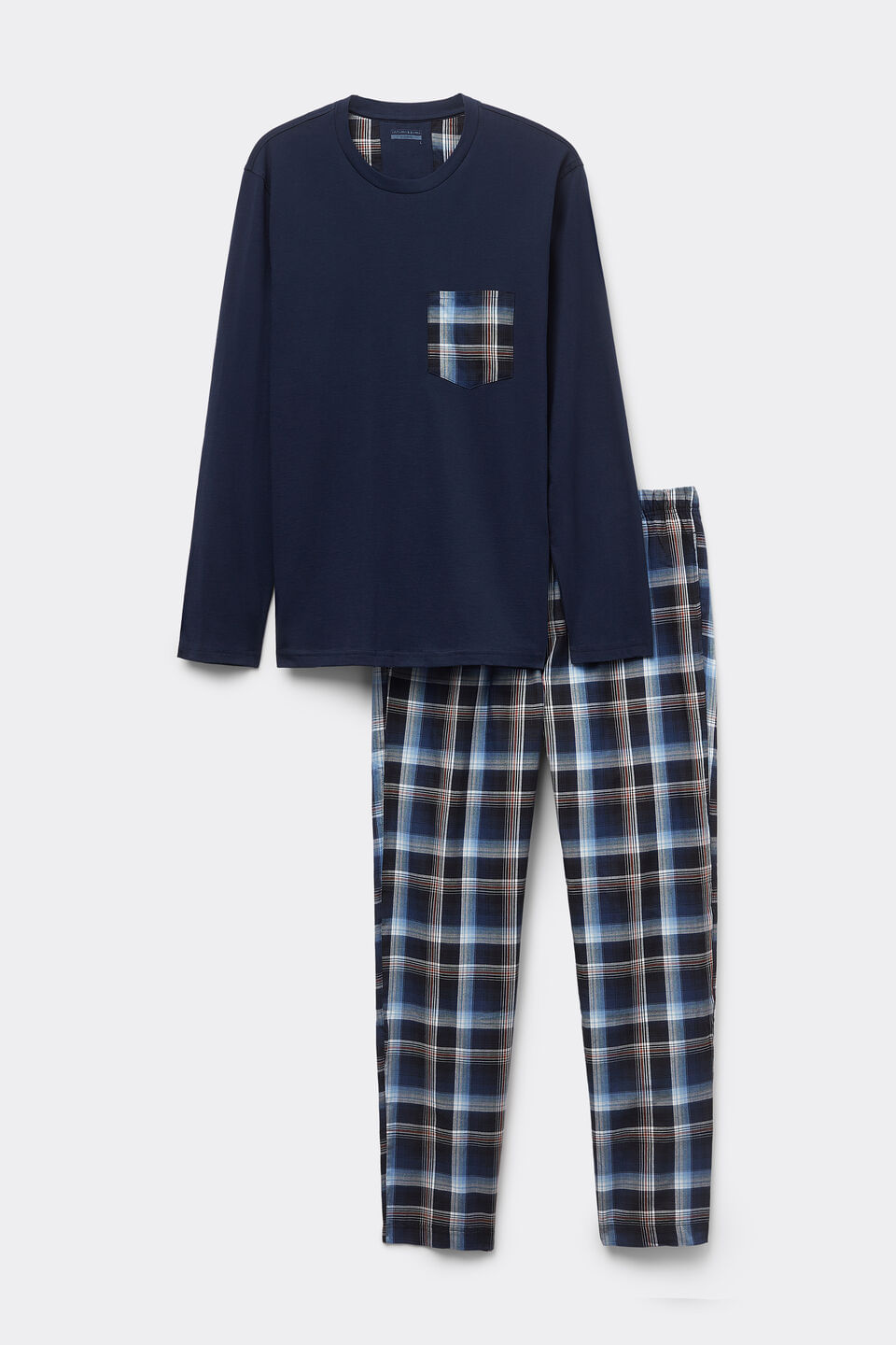 Pijama Comprido Xadrez Em Algodão - Azul