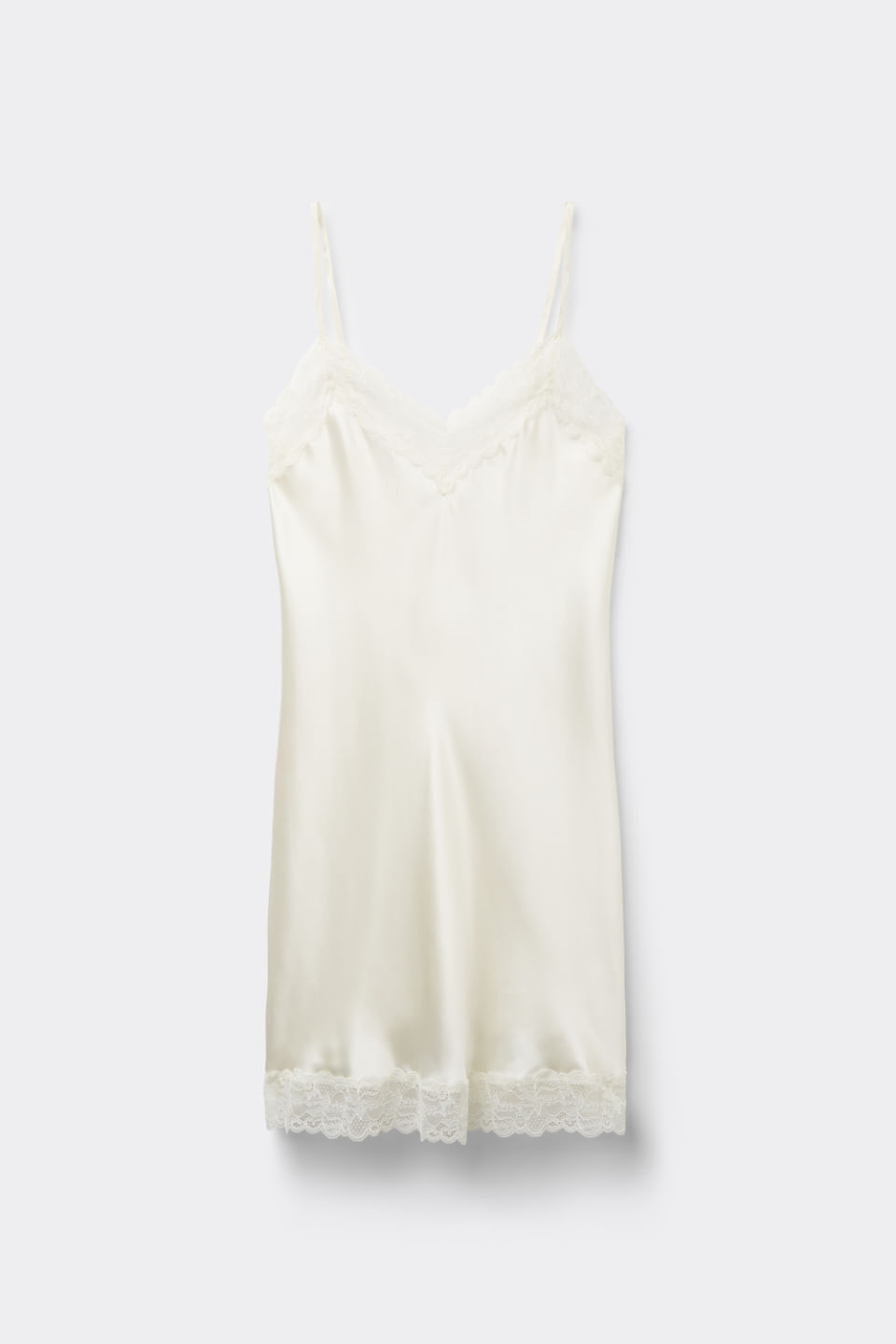 Camisola Em Seda e Renda - Marfim