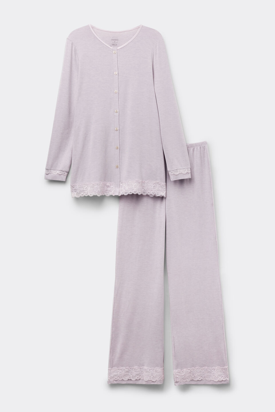 Pijama Comprido Com Camisa Em Modal e Renda - Roxo