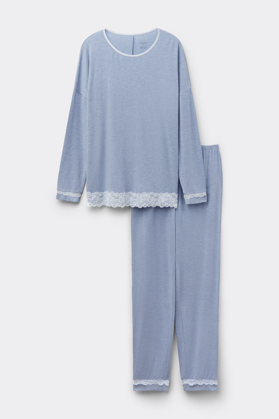 Pijama Comprido Em Modal Com Renda - Azul